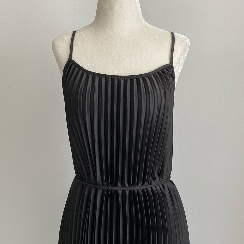 Sam Edelman Black Satin Plisse Pleated Midi Dress - Picture 7 of 13